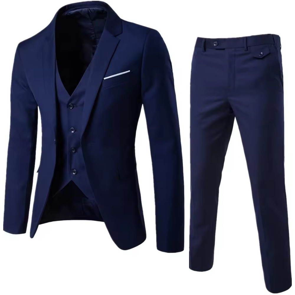 luxurious Customized New Trend Men's Three-piece Jacket + Vest + Trousers Slim Suit Groom and Groomsman Wedding Dress Casual Suit Men Blazer Slim Fit