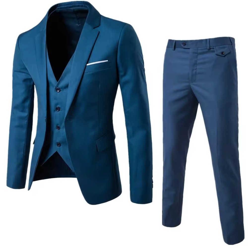 luxurious Customized New Trend Men's Three-piece Jacket + Vest + Trousers Slim Suit Groom and Groomsman Wedding Dress Casual Suit Men Blazer Slim Fit