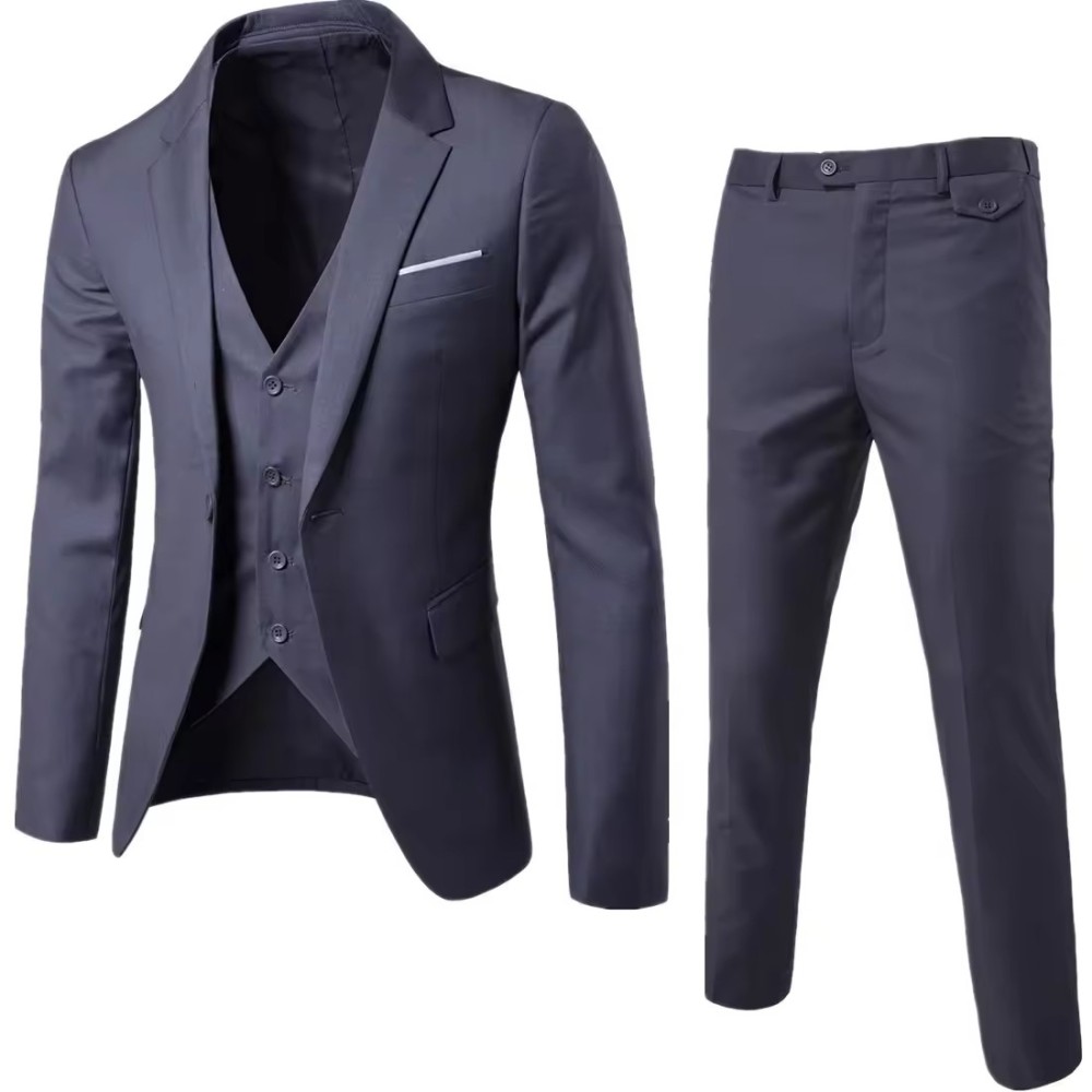 luxurious Customized New Trend Men's Three-piece Jacket + Vest + Trousers Slim Suit Groom and Groomsman Wedding Dress Casual Suit Men Blazer Slim Fit