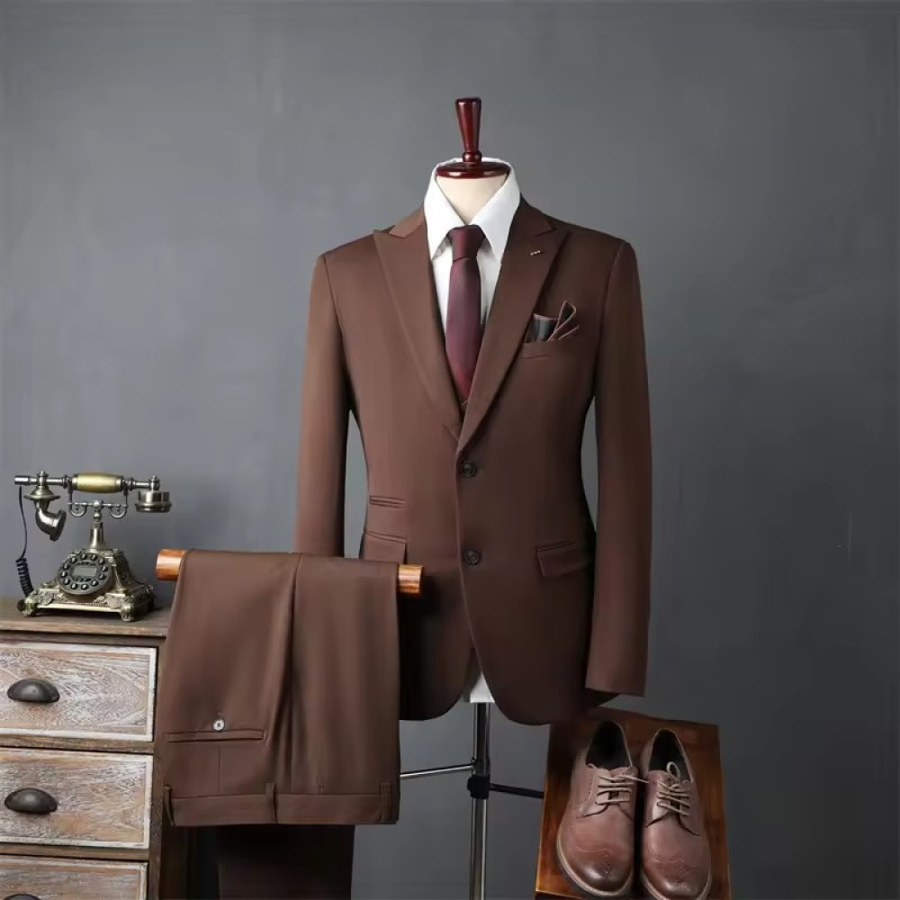 luxurious Customized Men's High-End Korean-Style Slim-Fit Two-Piece Business Casual Wedding Suit Anti-Wrinkle Flat Single Breasted for Adults