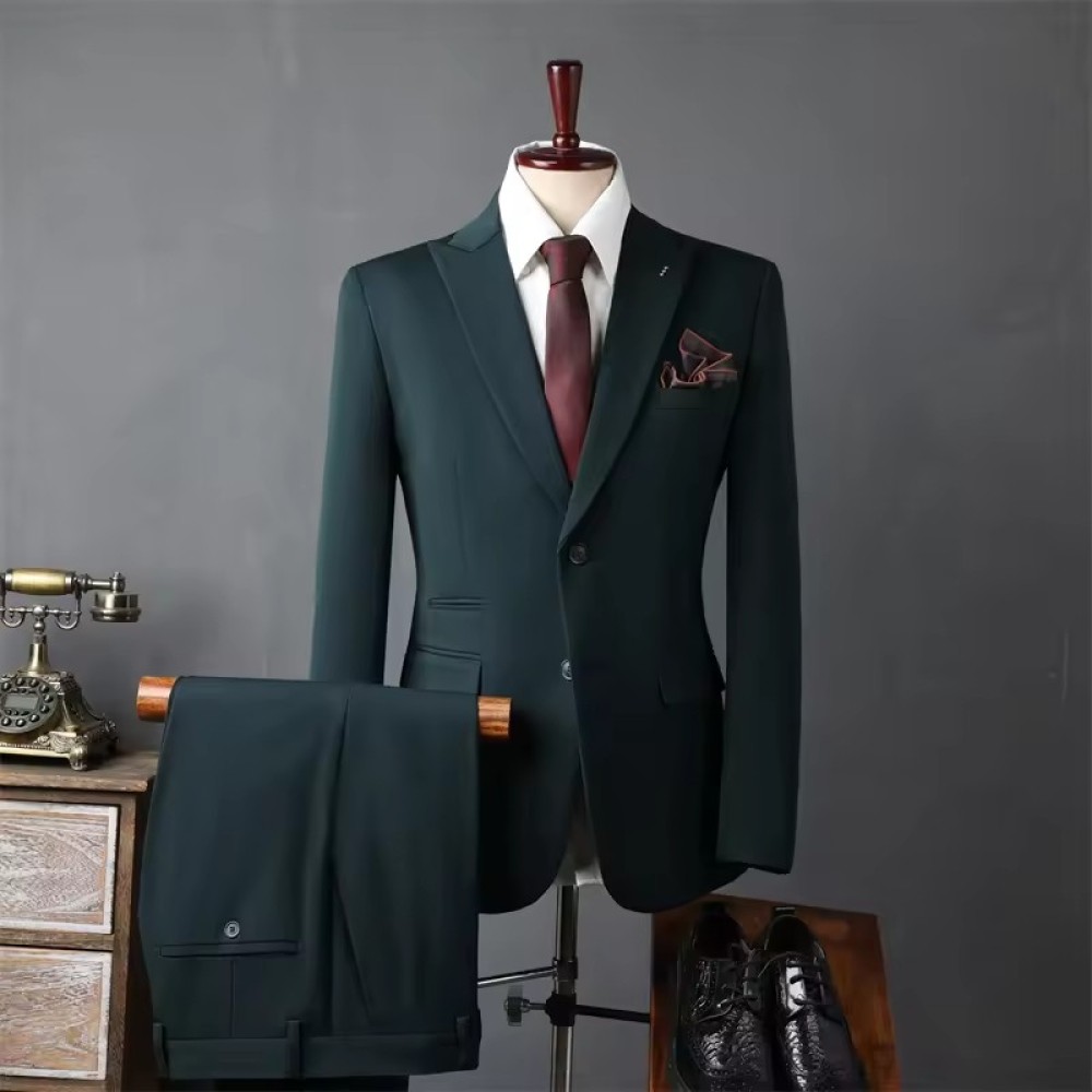 luxurious Customized Men's High-End Korean-Style Slim-Fit Two-Piece Business Casual Wedding Suit Anti-Wrinkle Flat Single Breasted for Adults