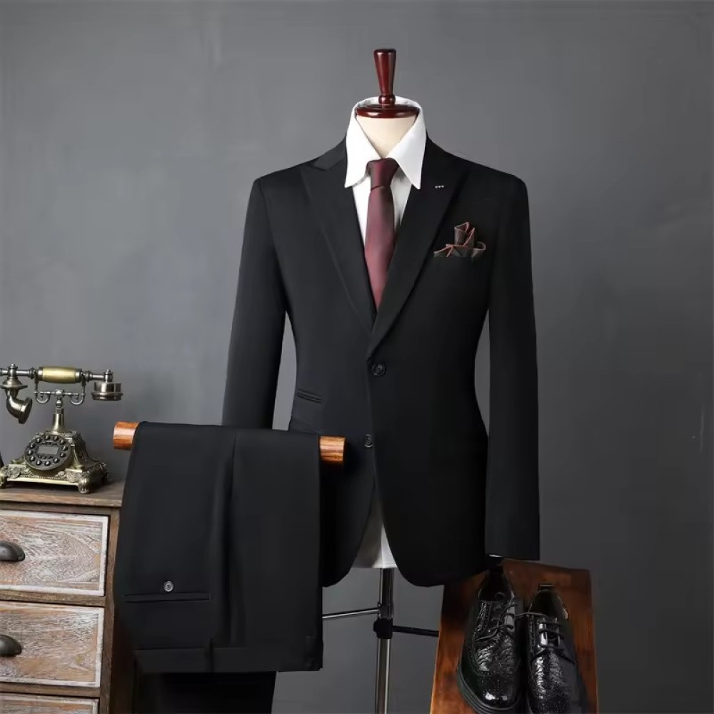 luxurious Customized Men's High-End Korean-Style Slim-Fit Two-Piece Business Casual Wedding Suit Anti-Wrinkle Flat Single Breasted for Adults
