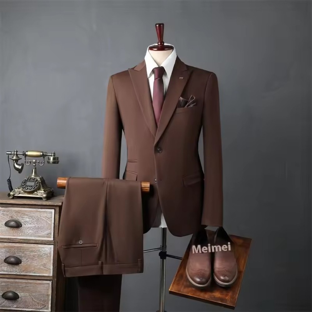luxurious Customized Men's High-End Korean-Style Slim-Fit Two-Piece Business Casual Wedding Suit Anti-Wrinkle Flat Single Breasted for Adults