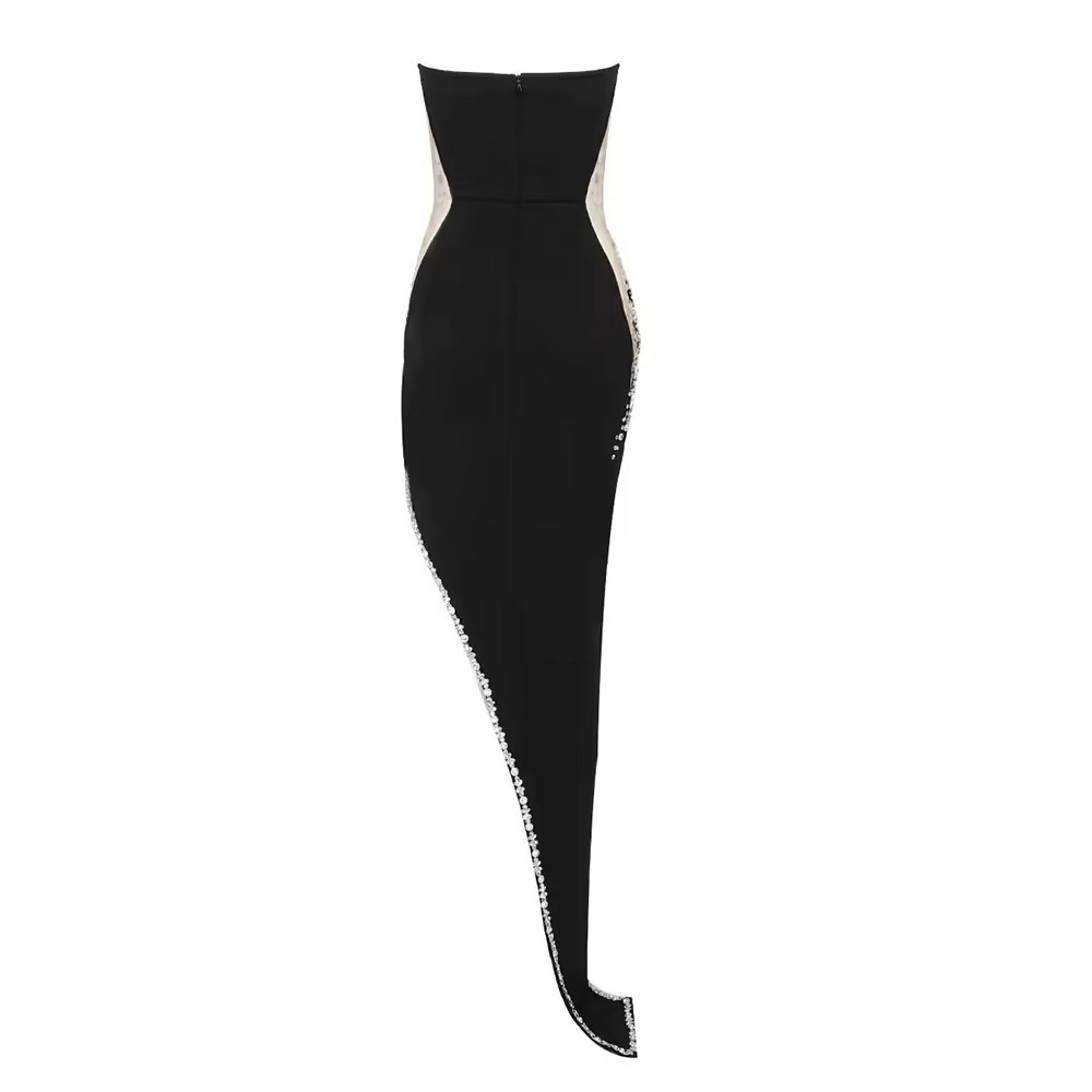 luxurious Customized women's high-end fashionable clothing, long robe with rhinestones, women's dress, luxurious evening gown