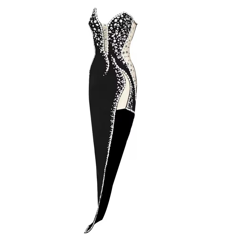 luxurious Customized women's high-end fashionable clothing, long robe with rhinestones, women's dress, luxurious evening gown