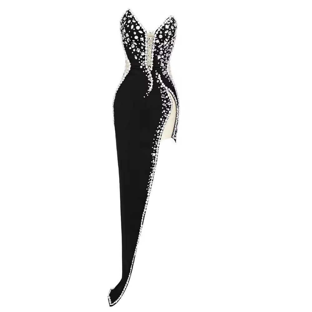 luxurious Customized women's high-end fashionable clothing, long robe with rhinestones, women's dress, luxurious evening gown
