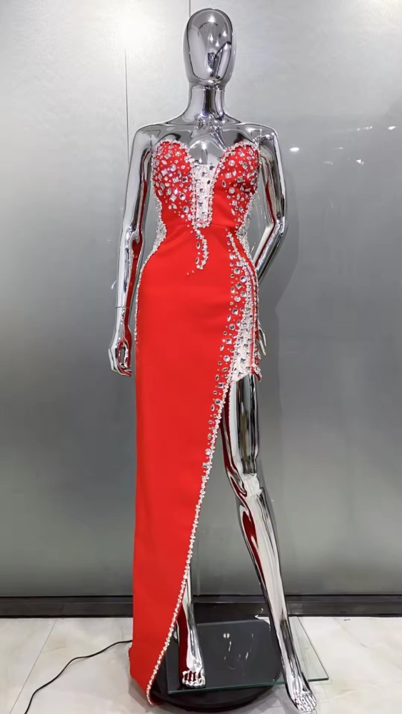 luxurious Customized women's high-end fashionable clothing, long robe with rhinestones, women's dress, luxurious evening gown