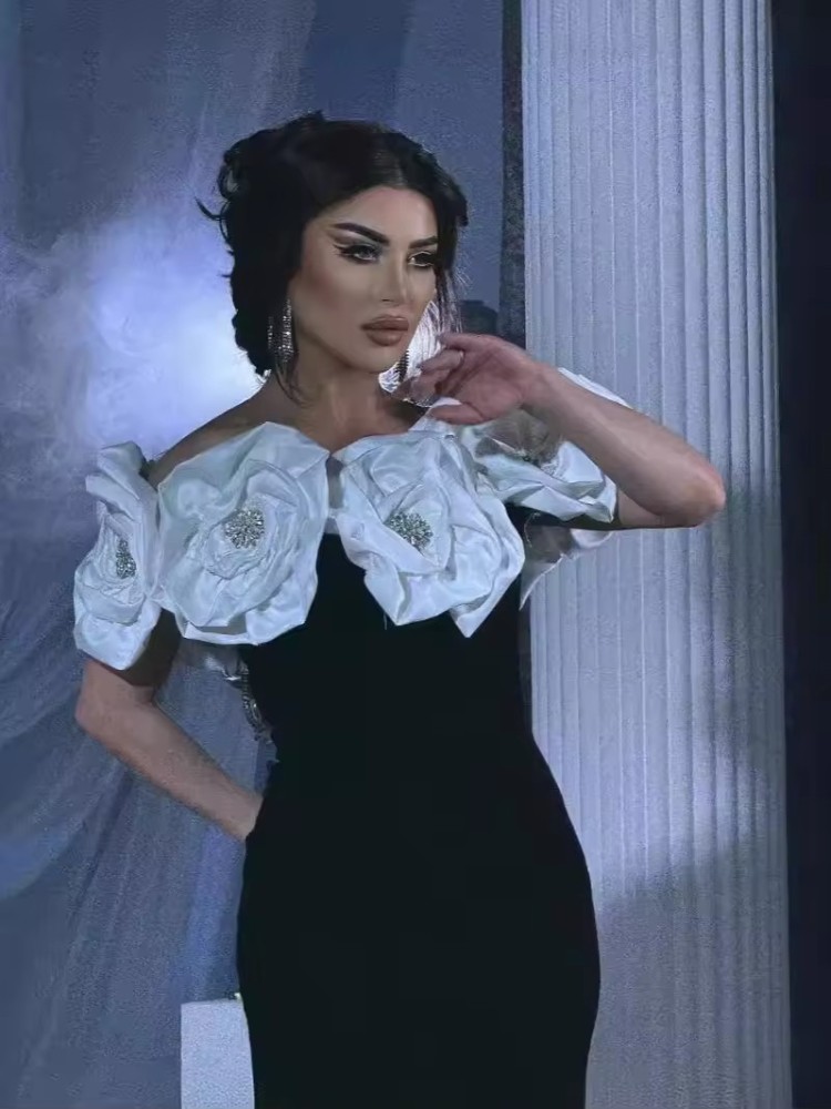 luxurious Customized New High End Women's Dress with Premium White Flower Bandage Dress and Women's Evening Dress