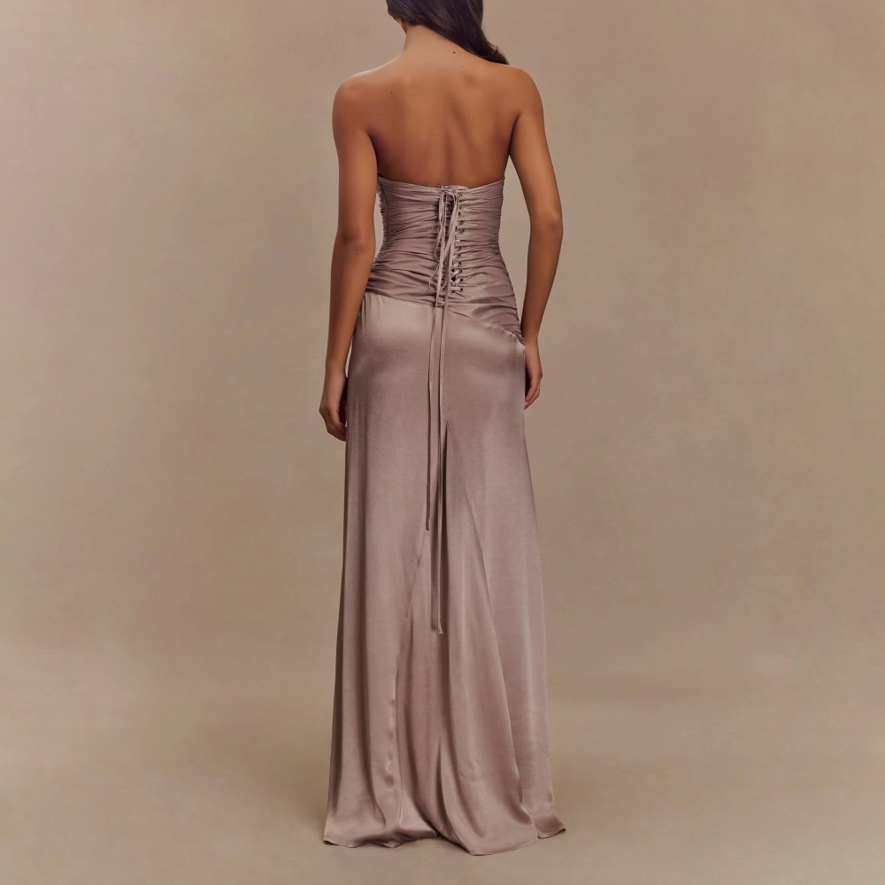 luxurious Customized High Quality Latest Design Party Women Strapless Flower Decoration Taffeta Maxi Dress