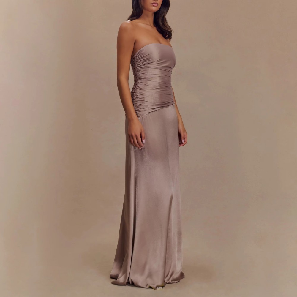 luxurious Customized High Quality Latest Design Party Women Strapless Flower Decoration Taffeta Maxi Dress