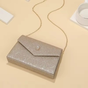 Customized New Design High-End Luxury Chain Flip Clutch Purse Stylish Single Shoulder Bag High-Capacity Mezzanine Dinner Bag Metallic High