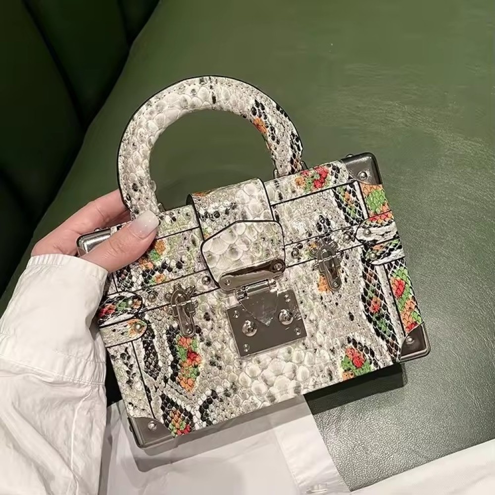 Customized High End Leather Snake Pattern Handbag Box Bag for Women New Bag Single Shoulder Crossbody Bag