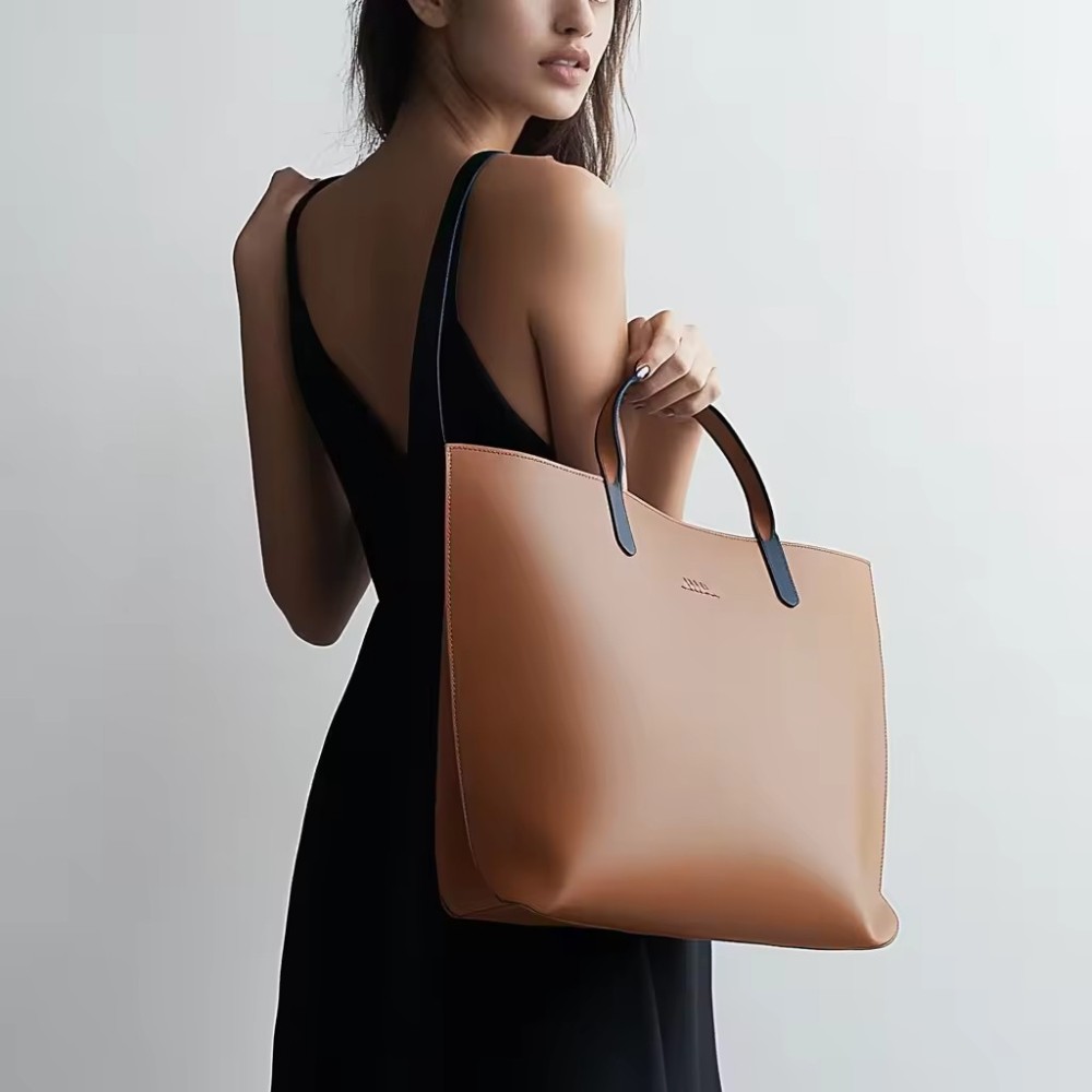 Customized New Arrival High End Women Genuine Leather Handbag Brown Large Capacity Women's Leather Handbag