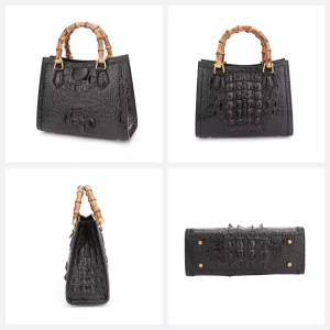 Customized Luxury Real Genuine Women Crocodile Skin Leather Bamboo Handle Crossbody Shoulder Handbags for Women Luxury Bags