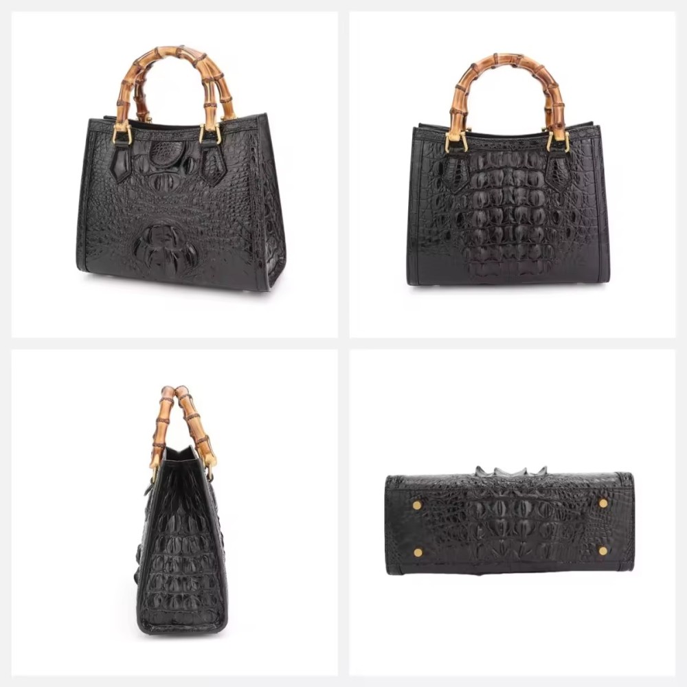 Customized Luxury Real Genuine Women Crocodile Skin Leather Bamboo Handle Crossbody Shoulder Handbags for Women Luxury Bags