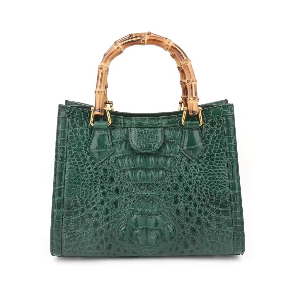 Customized Luxury Real Genuine Women Crocodile Skin Leather Bamboo Handle Crossbody Shoulder Handbags for Women Luxury Bags