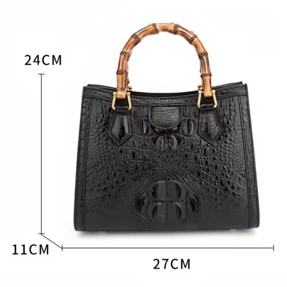 Customized Luxury Real Genuine Women Crocodile Skin Leather Bamboo Handle Crossbody Shoulder Handbags for Women Luxury Bags