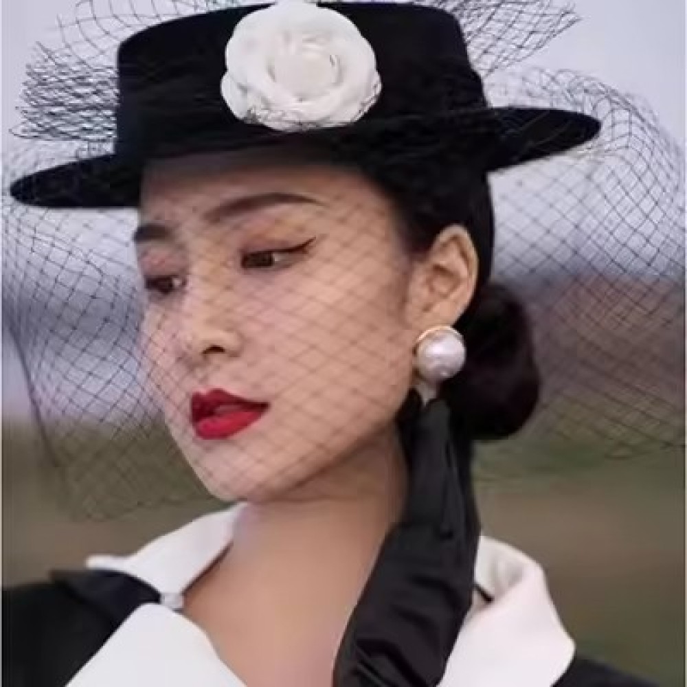 Customized Velvet Lace Wedding Party Cap Hepburn Style Elegant Luxury Black Top Hat With White Rose Bride Hats