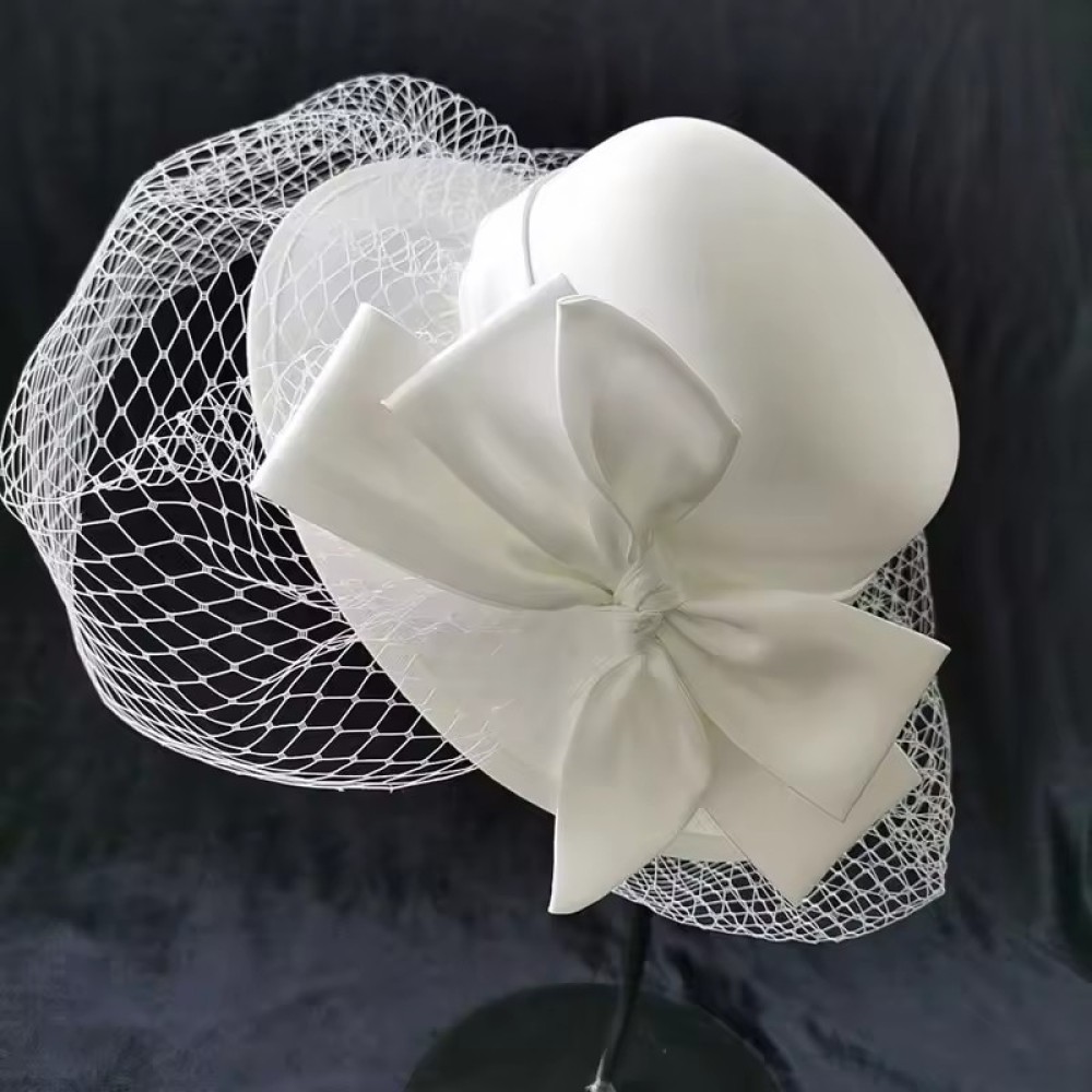 Customized Bridal Top Hat Female British Hepburn Style Fashion Big Butterfly Party Wedding Hair Decoration Women Flower Church White Hats