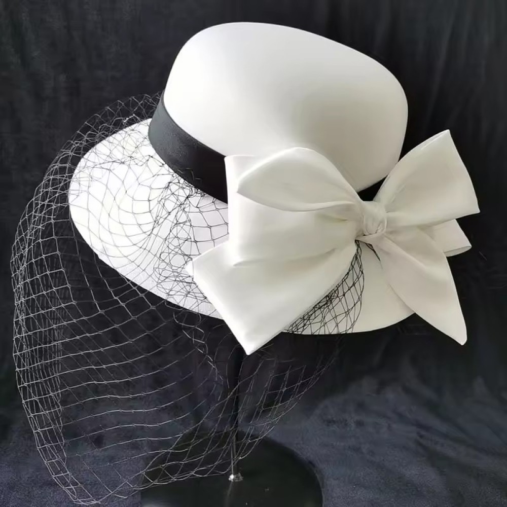 Customized Bridal Top Hat Female British Hepburn Style Fashion Big Butterfly Party Wedding Hair Decoration Women Flower Church White Hats