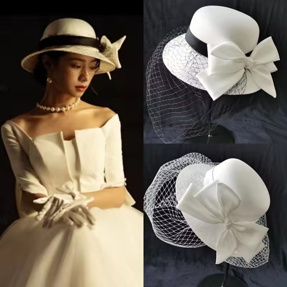 Customized Bridal Top Hat Female British Hepburn Style Fashion Big Butterfly Party Wedding Hair Decoration Women Flower Church White Hats