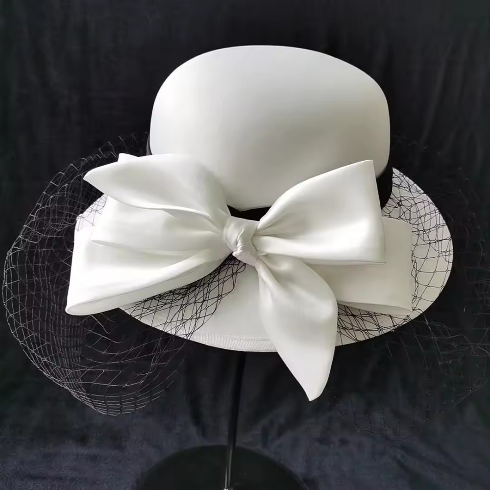 Customized Bridal Top Hat Female British Hepburn Style Fashion Big Butterfly Party Wedding Hair Decoration Women Flower Church White Hats