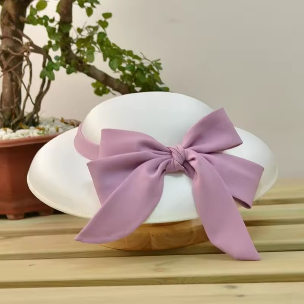 Customized Wedding Party Wide Brim Hat for Women Vintage Satin Fabric Elegant Bow Deep Top Hats Church Hat Bucket Cap