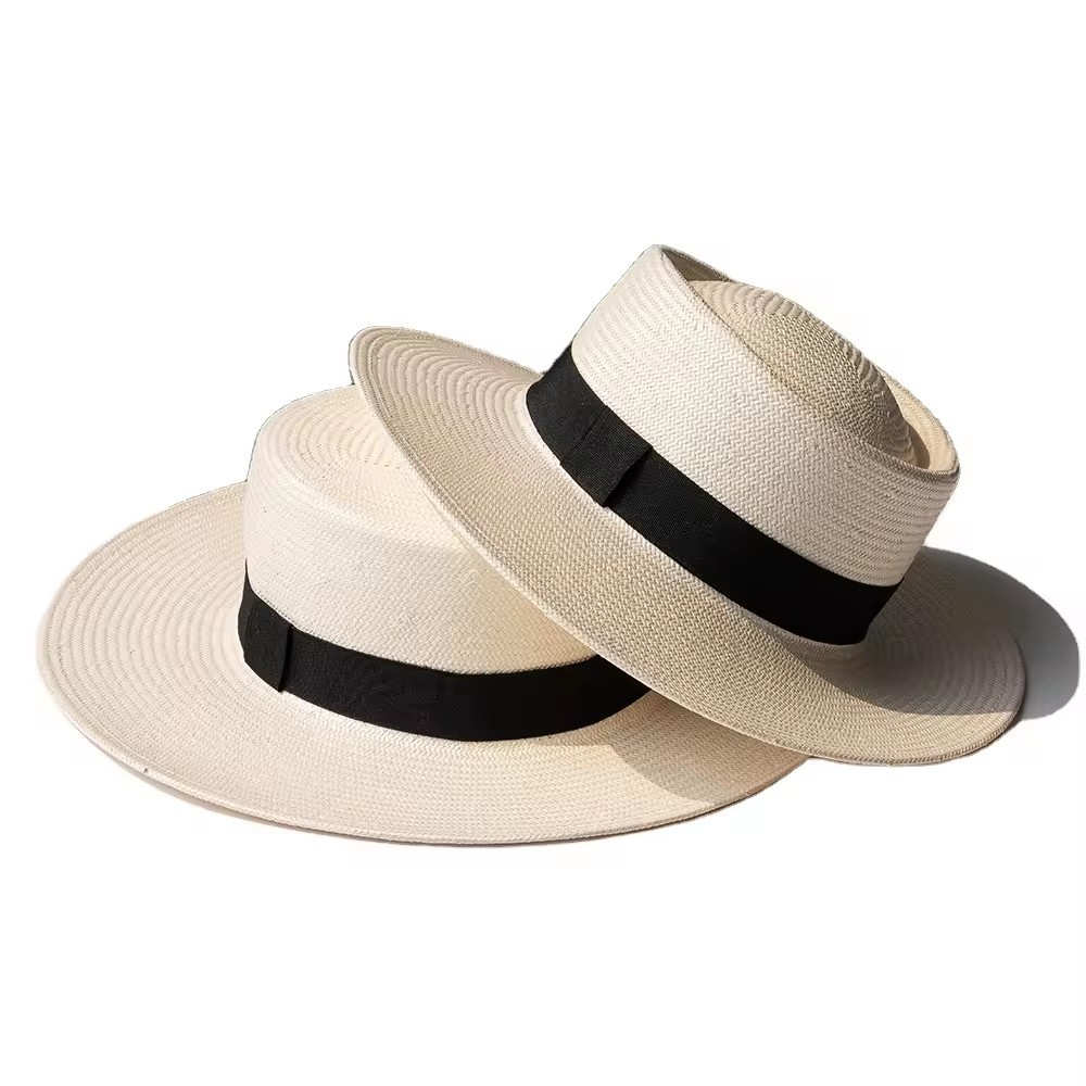 Customized Classic Paper Whitev Unisex Summer Sun Top Black Straw Hat