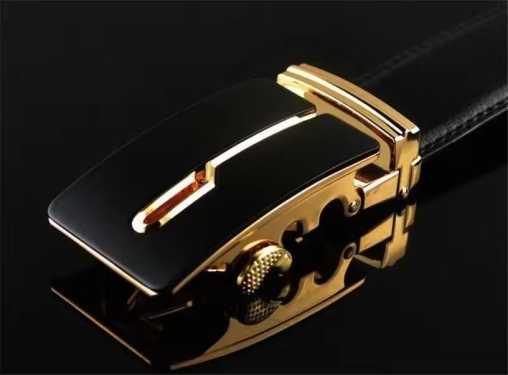 Customized Luxury Male Belts Business Genuine Leather Ratchet Dress Belts Classics Vintage Automatic Gold Buckle Men Belt