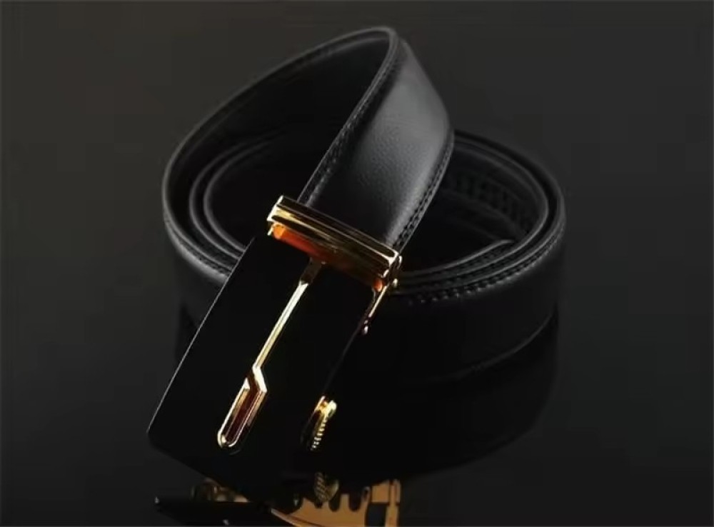 Customized Luxury Male Belts Business Genuine Leather Ratchet Dress Belts Classics Vintage Automatic Gold Buckle Men Belt