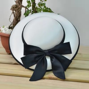 Customized Wedding Party Wide Brim Hat for Women Vintage Satin Fabric Elegant Bow Deep Top Hats Church Hat Bucket Cap